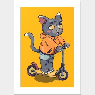 cat on a scooter Posters and Art